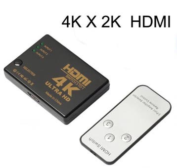 4K HDMI splitter verdeler 3x ingang switch hub + afstandsbed, TV, Hi-fi & Vidéo, Câbles audio & Câbles de télévision, Verzenden