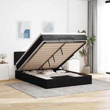 vidaXL Bed poef met matras en LEDs stof 140x190 cm zwart, Verzenden, Nieuw