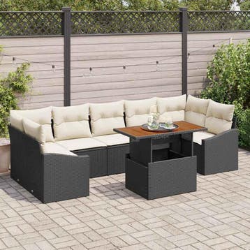vidaXL Tuinbank Set 8 st Zwart en Beige, Verzenden, Nieuw