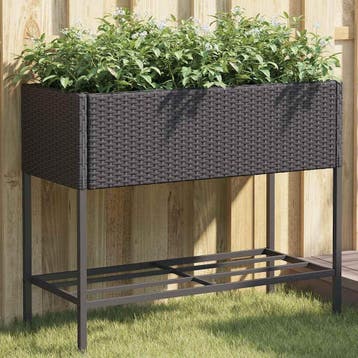 vidaXL Plantenbakken met schap 2 st 90x40x75 poly rattan, Verzenden