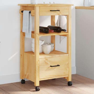 vidaXL Keukentrolley MONZA 48x40x88,5 cm massief grenenhout, Huis en Inrichting, Verzenden, Nieuw