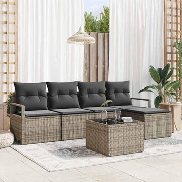 vidaXL Bankstel 6 st Lichtgrijs poly rattan, Verzenden, Nieuw