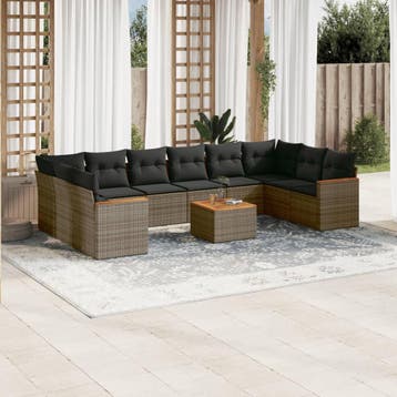 vidaXL 11-delige Loungeset met kussens poly rattan grijs, Verzenden, Nieuw, Loungeset