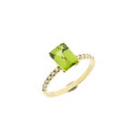 Gouden rijring met peridoot en diamanten; 0,12 ct., Handtassen en Accessoires, Ringen, Gebruikt, Overige kleuren, Ophalen of Verzenden