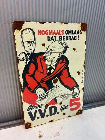 V.V.D. Lijst 5 – Emaille Verkiezingsbord – Nederlandse