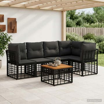 vidaXL Buiten bank set 6 st Zwart en Donker Grijs Polyester, Verzenden