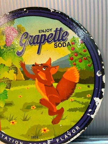 Grapette Soda – Rond emaille reclamebord – Vos – 1934 -, Antiquités & Art