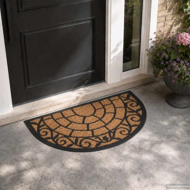 vidaXL Deurmat halfrond 45x75 cm rubber en kokosvezel, Tuin en Terras, Deurmatten, Nieuw, Verzenden