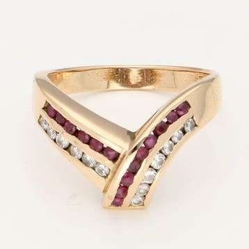 Bague - 18 carats Or jaune Rubis - Diamant