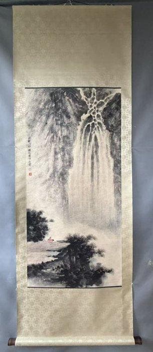INK AND COLOR ON PAPER PAINTING ‘Waterfall‘ -, Antiquités & Art