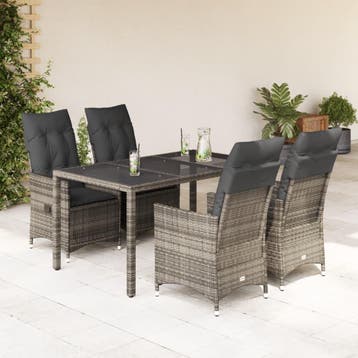 vidaXL 5-delige Tuinset met kussens poly rattan grijs, Verzenden, Nieuw, Tuinset