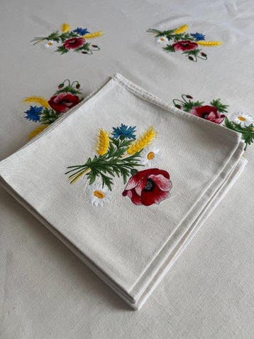 Service de table (9) - Magnifique nappe + 8 serviettes de, Antiquités & Art