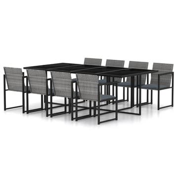 vidaXL 9-delige Tuinset met kussens poly rattan grijs, Verzenden, Nieuw, Tuinset