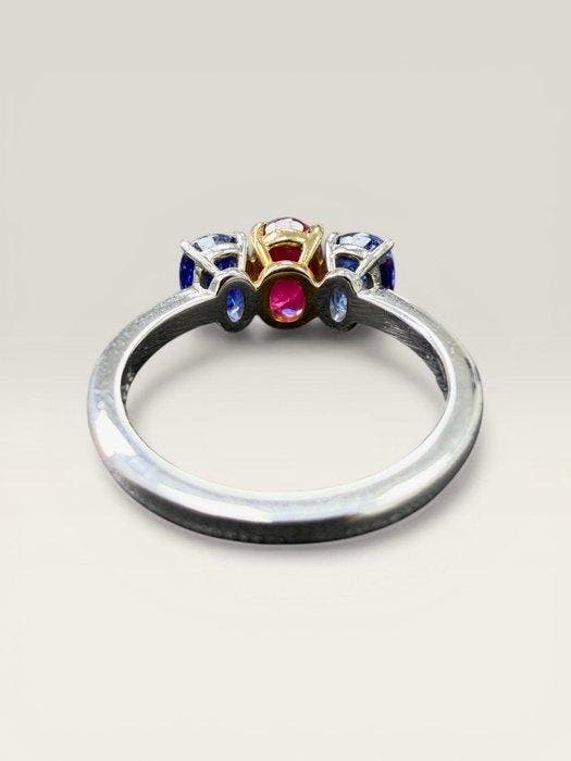 Bague Platine - 3.39ct. tw. Rubis - Saphir, Bijoux, Sacs & Beauté, Bagues
