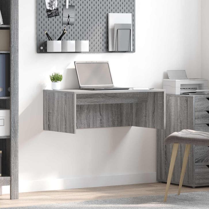 vidaXL Aan de muur bevestigd bureau Grijs Sonoma Bewerkt, Maison & Meubles, Bureaux, Envoi