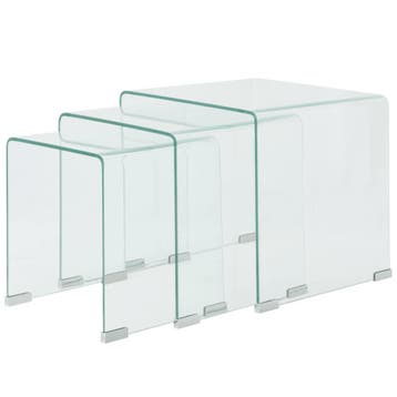 vidaXL Bijzettafel set 3-dlg transparant gehard glas, Maison & Meubles, Verzenden