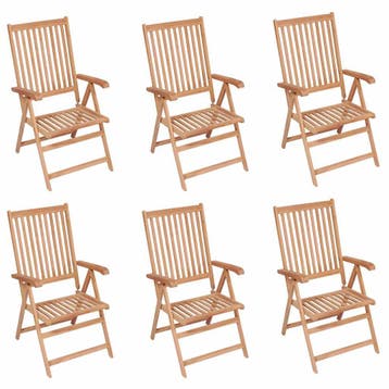 vidaXL Verstelbare klapstoelen, 6 stuks, massief teakhout, Verzenden, Nieuw