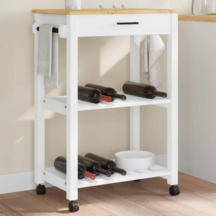 vidaXL Keukentrolley MONZA 60x40x88,5 cm massief grenenhout, Huis en Inrichting, Keuken | Keukenbenodigdheden, Nieuw, Verzenden