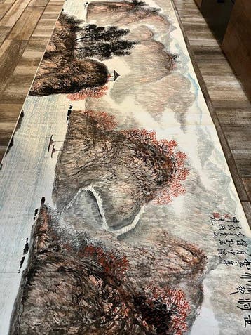 Zijde en rijstpapier aquarel landschap grote rol - China -, Antiek en Kunst
