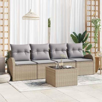 vidaXL Tuinbank Set met opslag 5 pcs Beige en Grijs poly, Verzenden, Nieuw