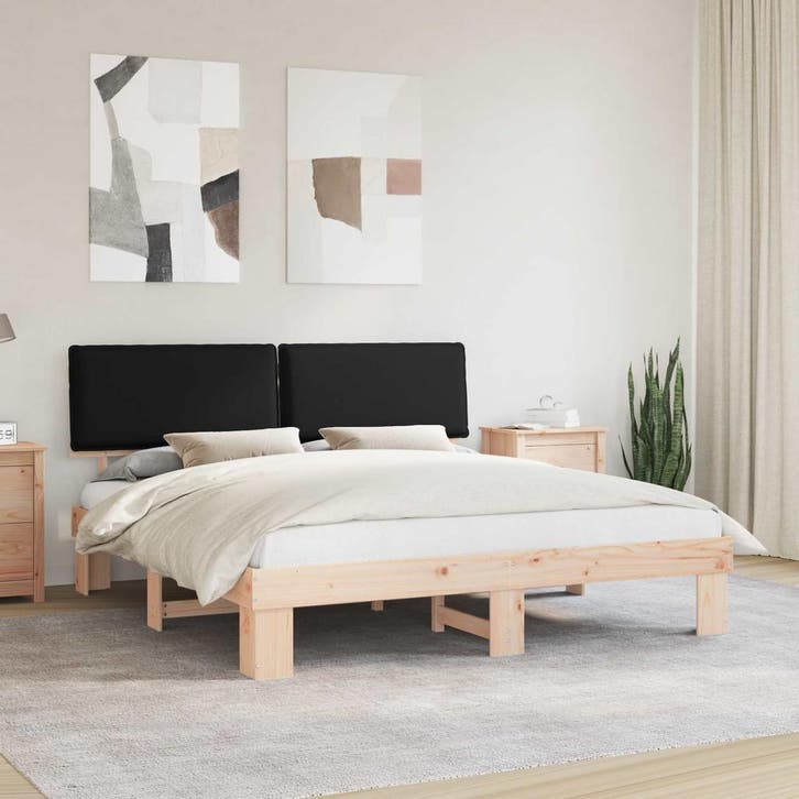 vidaXL Bedframe met Gevoerde Hoofdbord Zwart 180 x 200 cm, Maison & Meubles, Chambre à coucher | Lits, Envoi