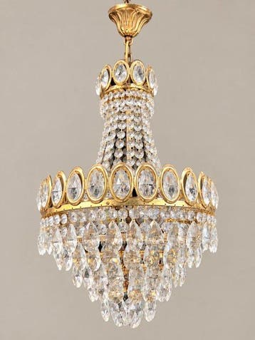 Lustre - Laiton doré - Lampe en cristal antique