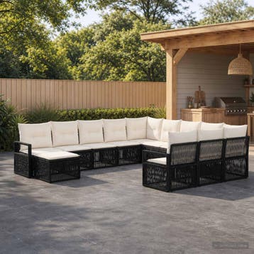 vidaXL Tuinbank Set 12 st Zwart poly rattan, Verzenden, Nieuw