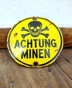 Emaille bord - Let op: mijnen! - Emaille