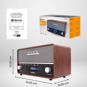 2dekans | Denver DAB Radio XL - Retro Radio - Bluetooth -, Ophalen of Verzenden