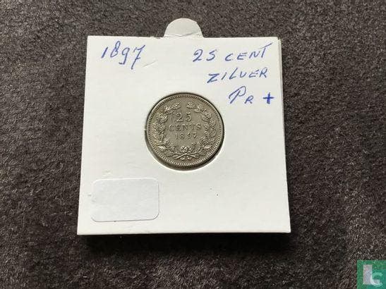 Nederland 25 cents 1897, Timbres & Monnaies, Monnaies | Pays-Bas, Envoi