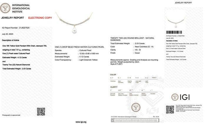 Halsketting - 18 karaat Geel goud - 6.15ct. tw. Parel -, Handtassen en Accessoires, Kettingen
