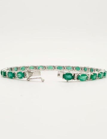 Armband - 18 karaat Witgoud Smaragd - Diamant, Nieuw