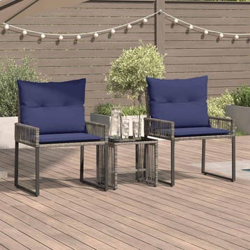 vidaXL Buitenmeubels set 7 st Grijs en Marineblauw poly, Tuin en Terras, Verzenden, Nieuw