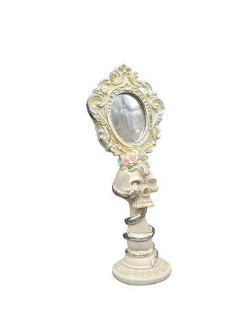 Miroir à main - Résine - Crâne baroque avec serpent