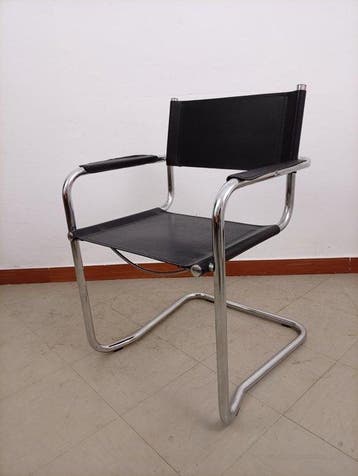 Fauteuil - Staal, Leder, Verchroomd - uitkrag