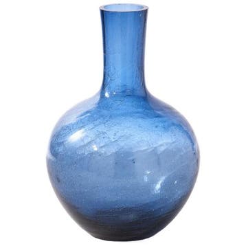 Polspotten Gecraqueleerde Glazen Bolvaas L - Nieuw in, Huis en Inrichting, Woonaccessoires | Vazen, Verzenden, Nieuw, Blauw, Glas