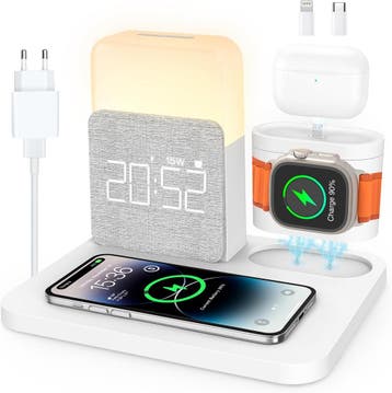 5-in-1 Laadstation + Wekker | Retour Deal | 34% korting, Verzenden, Zo goed als nieuw, Overige typen, Apple iPhone