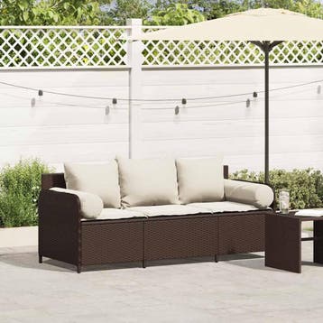 vidaXL Tuinbank 3-zits met kussens poly rattan bruin, Verzenden, Nieuw