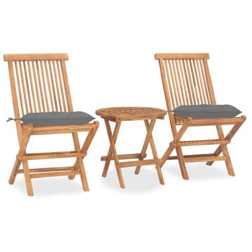 vidaXL 3-delige Tuinset inklapbaar met kussen massief, Tuin en Terras, Verzenden, Nieuw, Tuinset