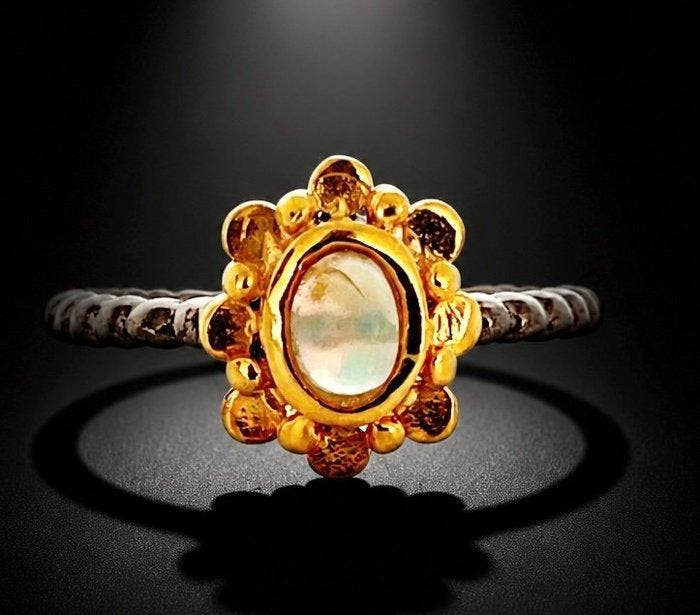 Opaal - 925 zilver zwart gerhodineerd, opaal - Ring, Verzamelen, Mineralen en Fossielen