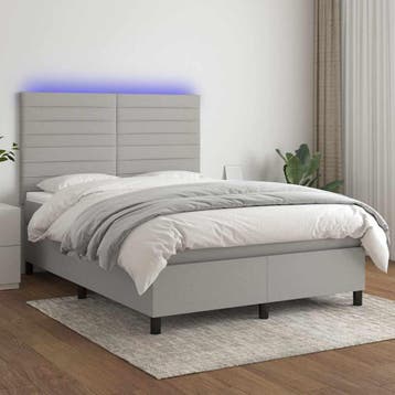 vidaXL Boxspring met matras en LED stof lichtgrijs 140x200, Huis en Inrichting, Verzenden, Nieuw