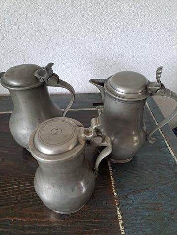 Kruik (3) - Tin - 3 tinnen kannen, 18e eeuw, Antiek en Kunst