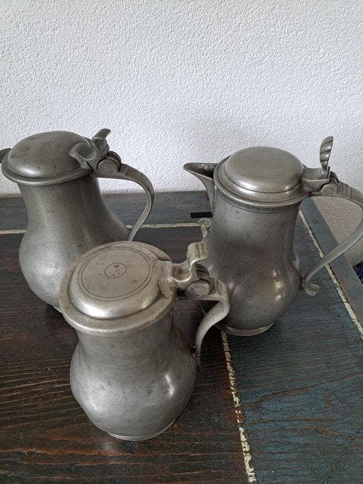Kruik (3) - Tin - 3 tinnen kannen, 18e eeuw, Antiek en Kunst, Antiek | Overige Antiek
