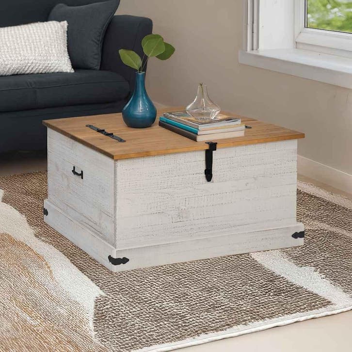 vidaXL Opbergkist HALDEN wit 91x91x47 cm massief grenenhout, Maison & Meubles, Armoires | Autre, Envoi