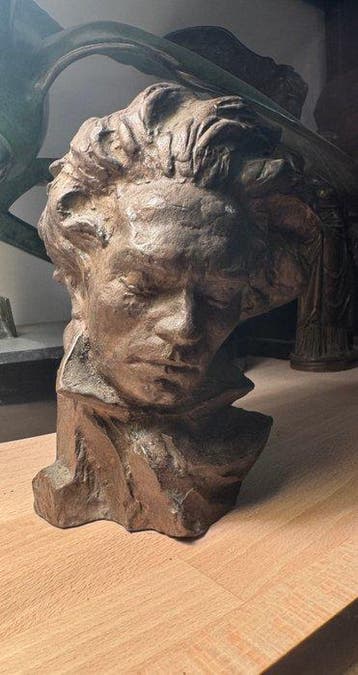 Pierre Le Faguays - sculptuur, Beethoven - 17 cm - Brons, Antiquités & Art