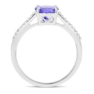 Ring - 14 karaat Witgoud - 1.53ct. tw. Tanzaniet - Diamant -