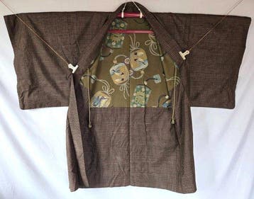Vintage Japanse zijden haori voor heren met voorspoedige