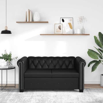 vidaXL Tweezitsbank Chesterfield-stijl kunstleer zwart, Huis en Inrichting, Verzenden, Nieuw