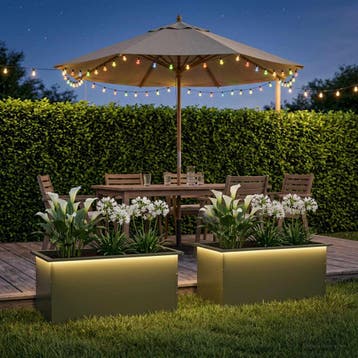 vidaXL Tuinplantenbak met led 2 st Olijfgroen 50 x 80 x 48, Verzenden, Nieuw