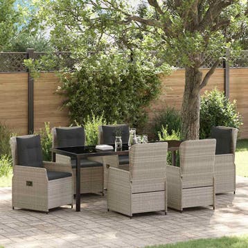 vidaXL Tuin Eettafel Set 7 st Lichtgrijs poly rattan, Verzenden
